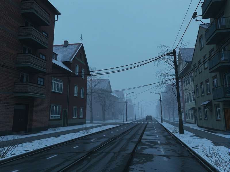 Concept art of a war-torn urban street with destroyed buildings, resembling Streets of Tarkov