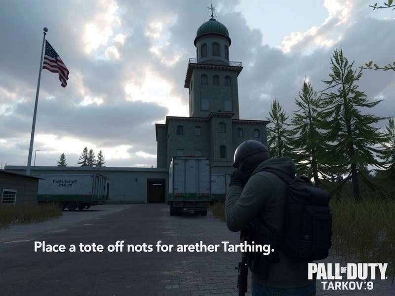 Escape from Tarkov gameplay screenshot showing a player in a detailed urban environment