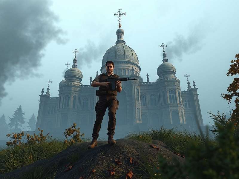 Escape from Tarkov Operator in custom loadout overlooking Customs map