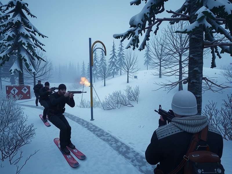 Tactical first-person shooter scene in urban ruins representing Escape from Tarkov gameplay