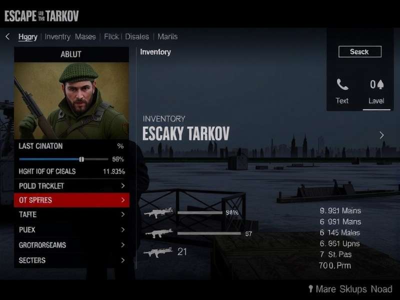 Escape From Tarkov organized stash with labeled containers and gear