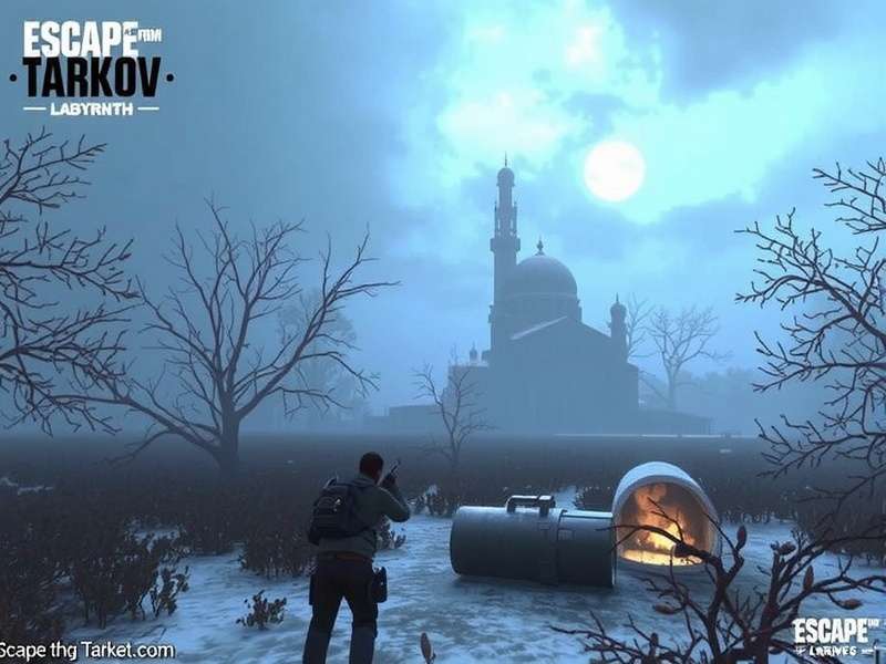 A dense, atmospheric view of Tarkov's ruined urban landscape, showcasing intertwining streets and dilapidated buildings