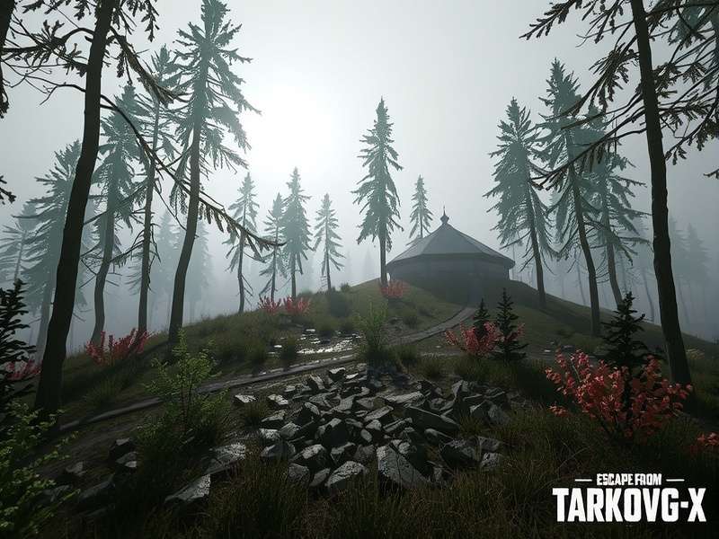 Concept art for Escape From Tarkov X showing a ruined industrial district at dusk