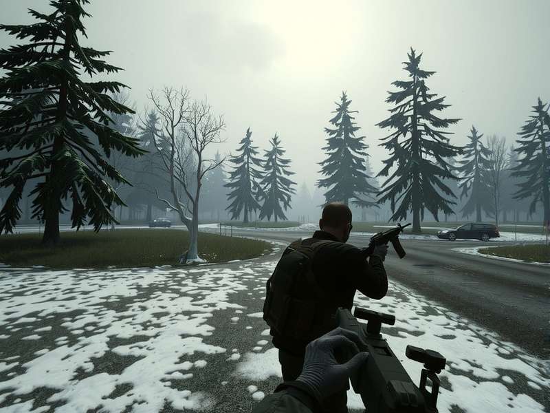 Escape From Tarkov Scav player looting on Customs map during a raid