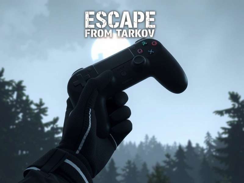 Escape From Tarkov controller support guide featuring PS5, Xbox and custom controller setups on a tactical background