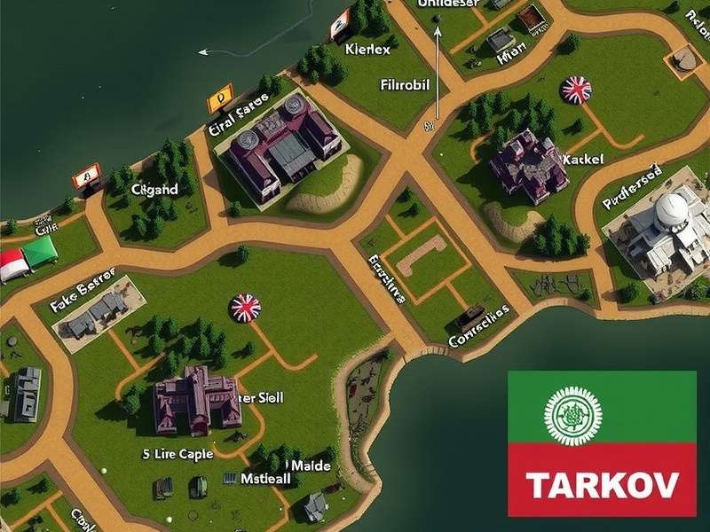 Tarkov Map overview showing key extraction points and terrain layout for Escape from Tarkov